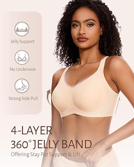 Gailife Wireless Jelly Bra Support Bra for Women Seamless No Underwire Comfort Push-Up Full Coverage T-Shirt Bra - Image 3