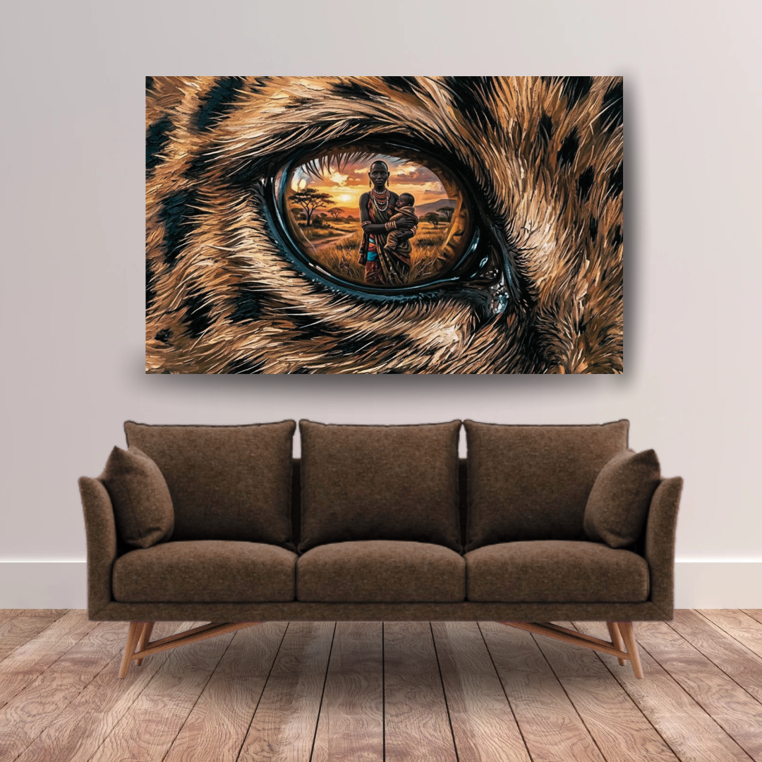 Leopard and African Tribal Mother with Baby – Emotional Wildlife Wall Art, Cultural Digital Download” - Image 2