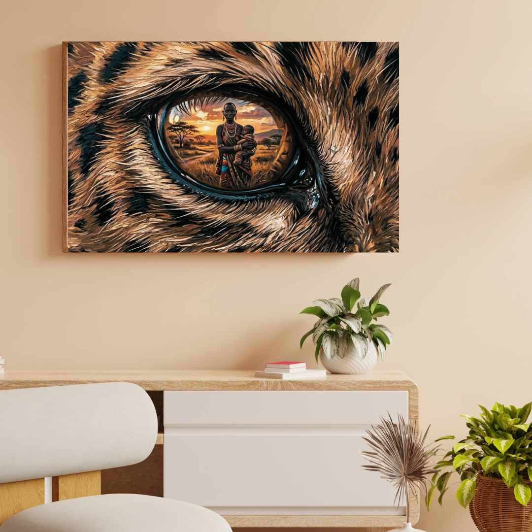 Leopard and African Tribal Mother with Baby – Emotional Wildlife Wall Art, Cultural Digital Download” - Image 4