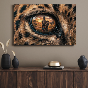 Leopard and African Tribal Mother with Baby – Emotional Wildlife Wall Art, Cultural Digital Download”