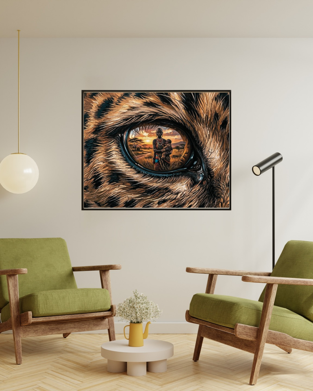 Leopard and African Tribal Mother with Baby – Emotional Wildlife Wall Art, Cultural Digital Download” - Image 5