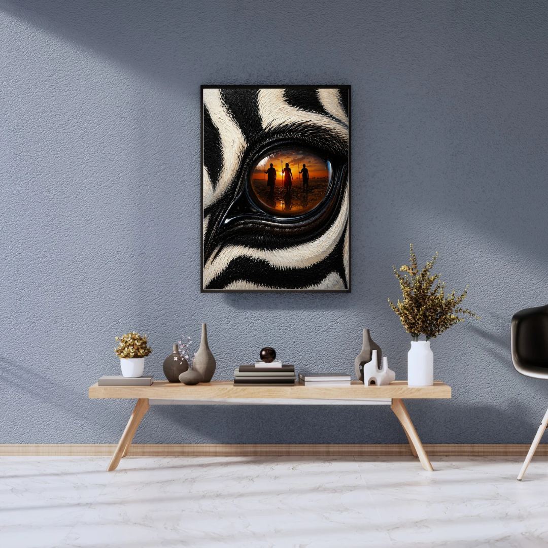 Zebra Eye Artwork – Hidden African Tribe Reflection – Mystical Safari Wall Art - Image 3