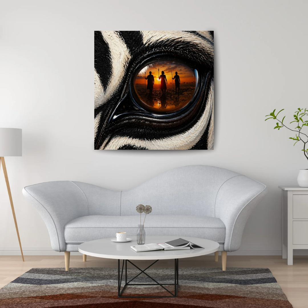 Zebra Eye Artwork – Hidden African Tribe Reflection – Mystical Safari Wall Art - Image 5