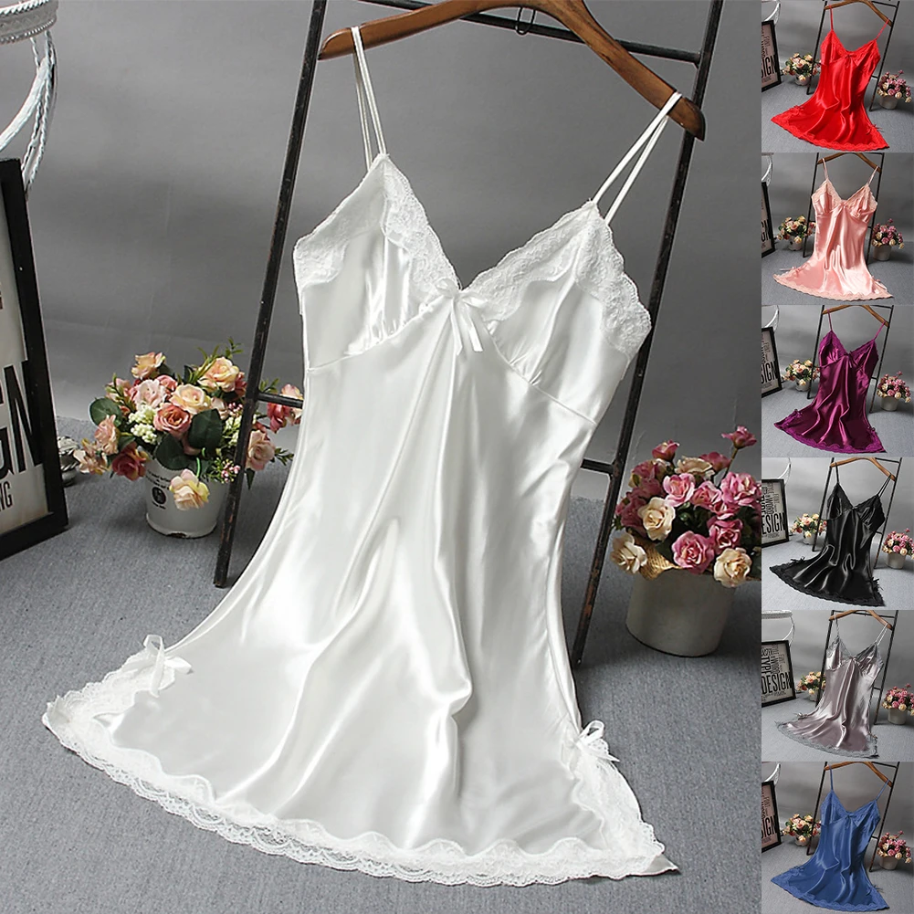 Hot Sale Women Sexy Satin Nightdress Lace Nightwear For Lingerie Sleepwear Ladies Mini Short Dress Robe Sleeping - Image 3