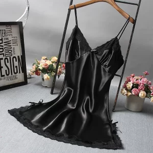 Hot Sale Women Sexy Satin Nightdress Lace Nightwear For Lingerie Sleepwear Ladies Mini Short Dress Robe Sleeping