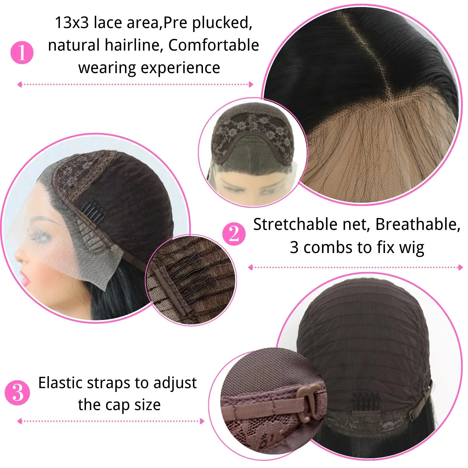 Long Straight Black Lace Front Wig Natural Black Pre Plucked Synthetic HD Lace Front Wig For Women Glueless Heat Resistant Fiber - Image 6