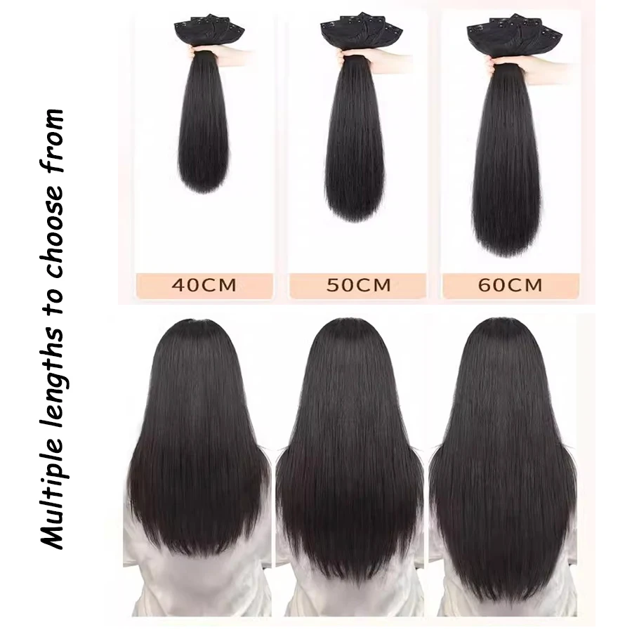 Long silky straight hair extenstion 3pcs/set 18/24inch 2clips in hair extenstion Long Straight Hairstyle Synthetic Black Hairpie - Image 2