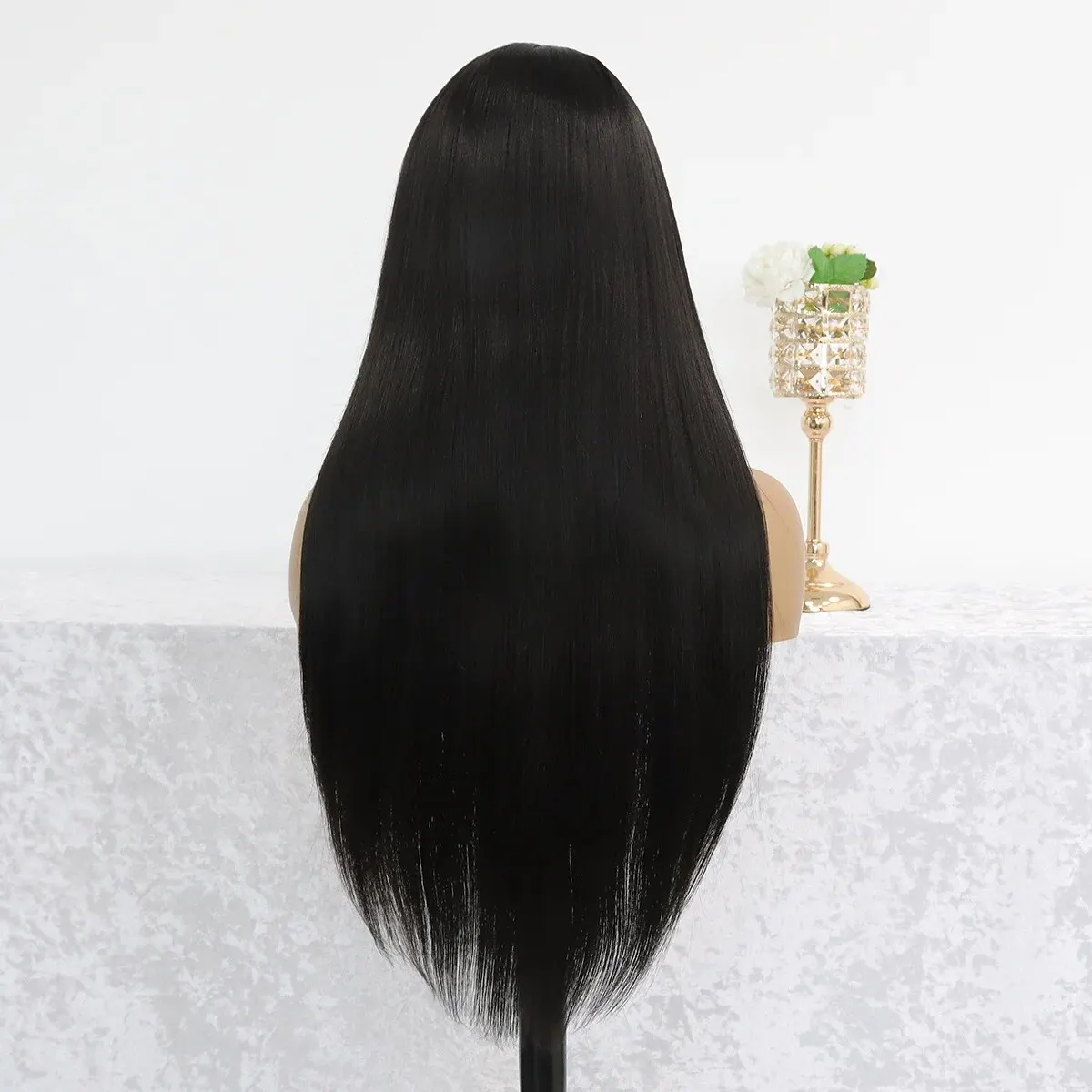Long Straight Black Lace Front Wig Natural Black Pre Plucked Synthetic HD Lace Front Wig For Women Glueless Heat Resistant Fiber - Image 3
