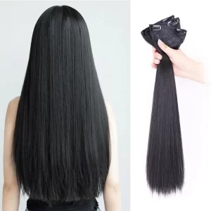 Long silky straight hair extenstion 3pcs/set 18/24inch 2clips in hair extenstion Long Straight Hairstyle Synthetic Black Hairpie