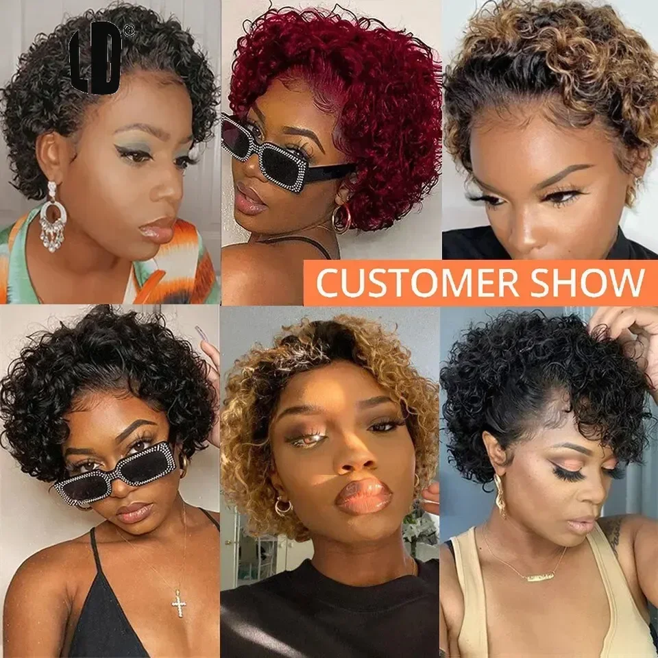 Brazilian Human Hair Wig For Black Women Afro Curly Pixie Bob Short Preplucked Hairline 13X1 Hd Lace Front Bob Water Wave Wig - Image 6