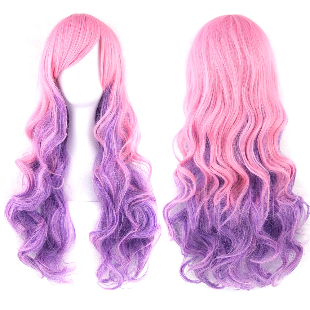 Soowee Synthetic Hair Ombre Rainbow Cosplay Wig with Bangs Red Yellow Purple Green Blue Wigs for Black Women - Image 2