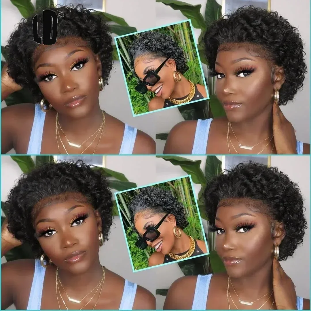 Brazilian Human Hair Wig For Black Women Afro Curly Pixie Bob Short Preplucked Hairline 13X1 Hd Lace Front Bob Water Wave Wig - Image 4