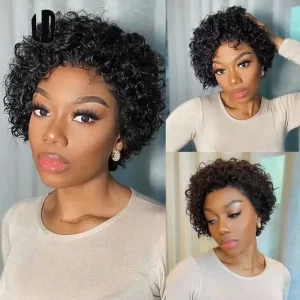 Brazilian Human Hair Wig For Black Women Afro Curly Pixie Bob Short Preplucked Hairline 13X1 Hd Lace Front Bob Water Wave Wig