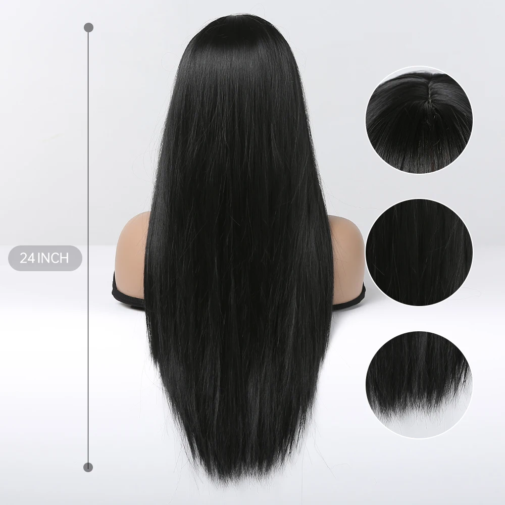EASIHAIR Long Silky Straight Synthetic Wigs with Bangs Black Cosplay Party Lolita Hair Wigs for Women Natural Heat Resistant Wig - Image 3