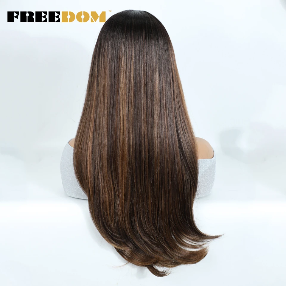 Synthetic Lace Front Wigs For Black Woman Layered Straight Wear and Go Glueless Wigs Ombre Brown T Part & 6x4 Pre Plucked Wig - Image 4