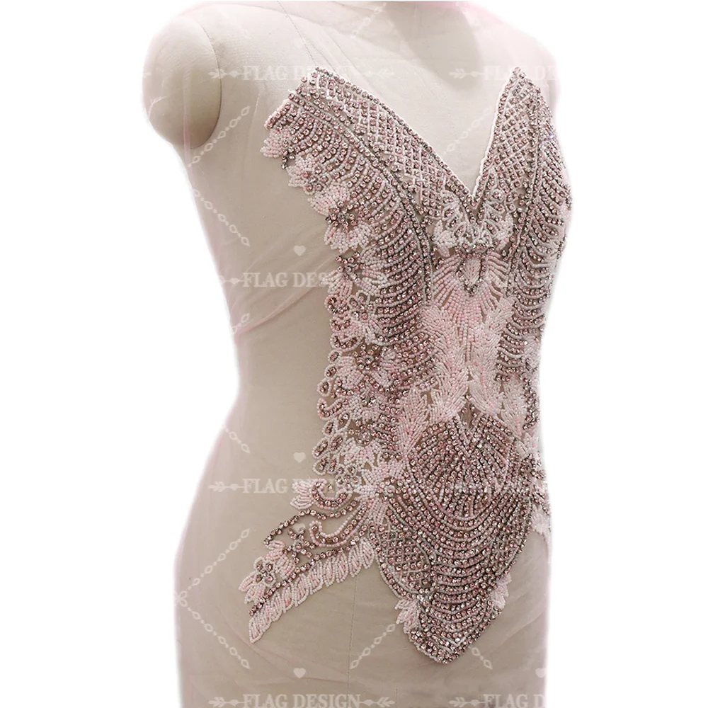 Hot Sale New Rhinestones FashionDark V Beaded Rhinestone Applique Bodice For Wedding Evening dress D-27 - Image 4