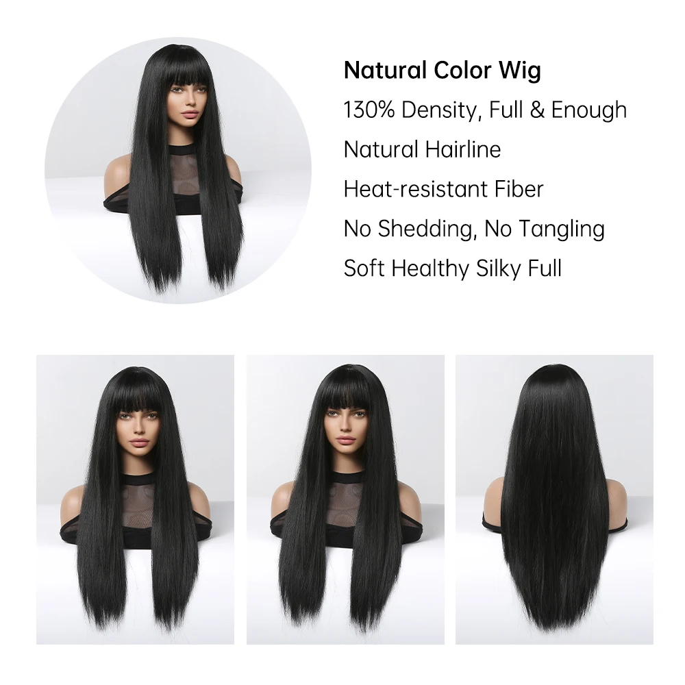 EASIHAIR Long Silky Straight Synthetic Wigs with Bangs Black Cosplay Party Lolita Hair Wigs for Women Natural Heat Resistant Wig - Image 2
