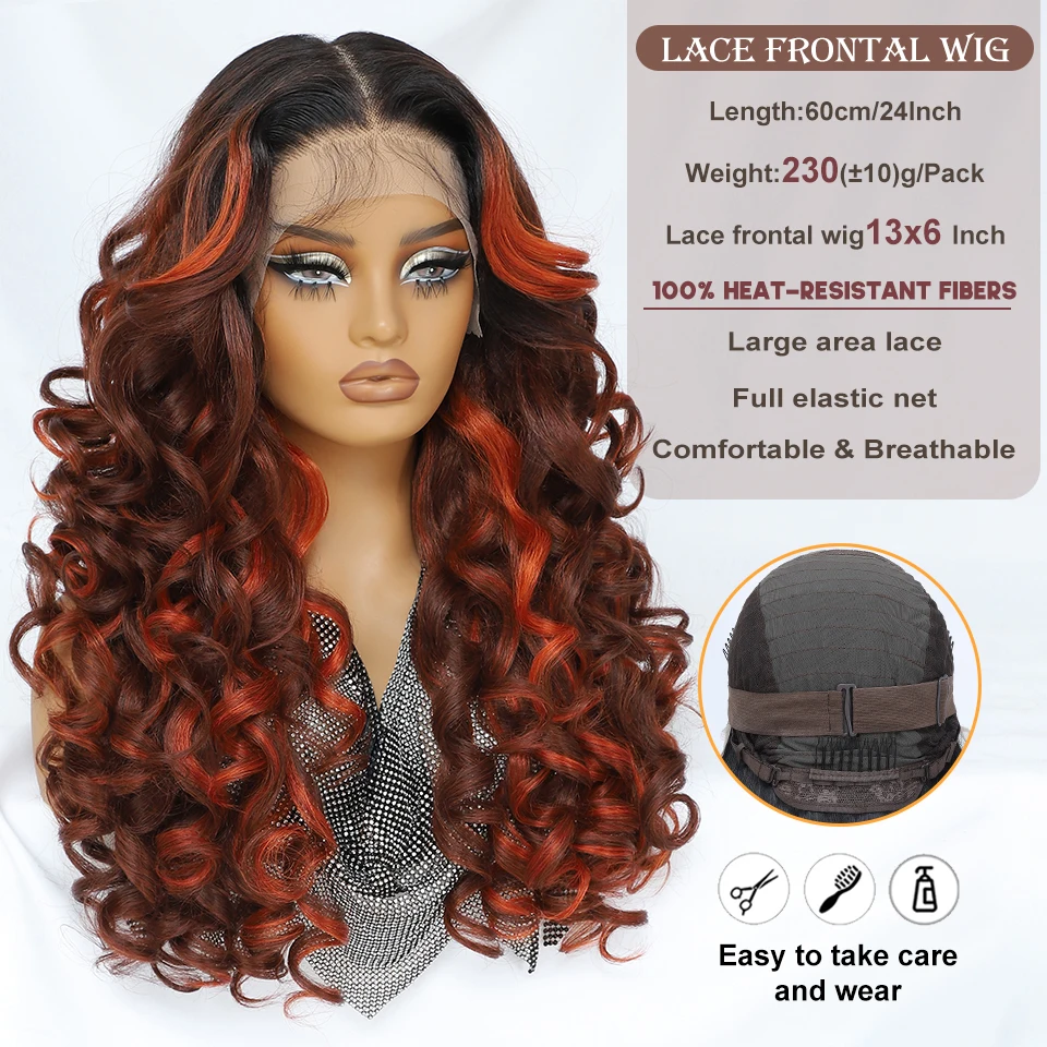 Latisha 13X6 HD 13X5X1 Synthetic Lace Front Wigs Curly Pre Plucked Lace Frontal Wig with Bangs for Women Highlight with Babyhair - Image 3