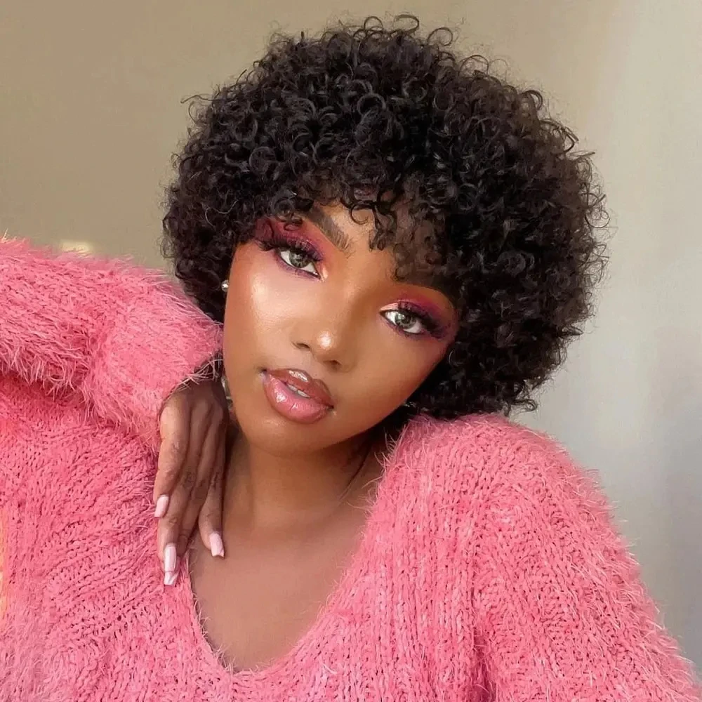 Large Bouncy Afro Kinky Curly Wigs For Black Women Pre Plucked Machine Wig Brazilian Virgin Remy Human Hair Wigs