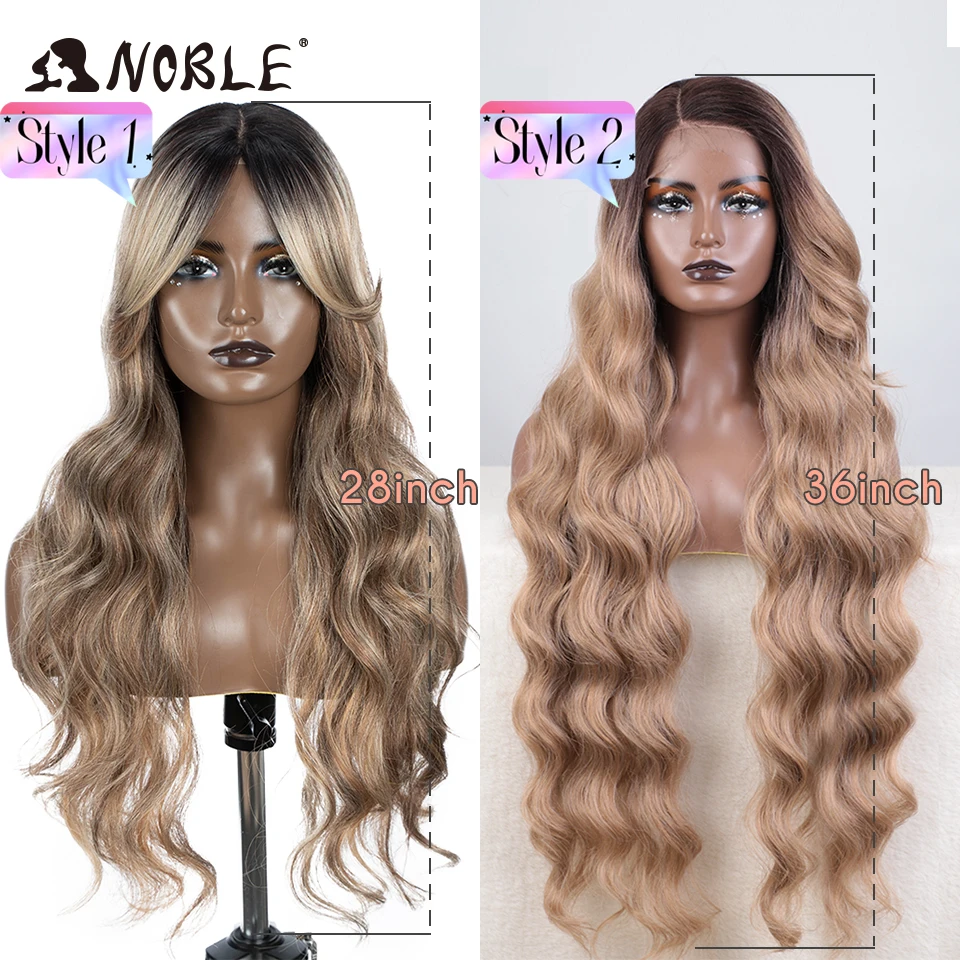 Noble Synthetic Lace Front Wig Long Wavy 36 " Body Wavy Side Part Lace Wig For Women Lace Front Wig Ombre Blonde Cosplay Wig - Image 2