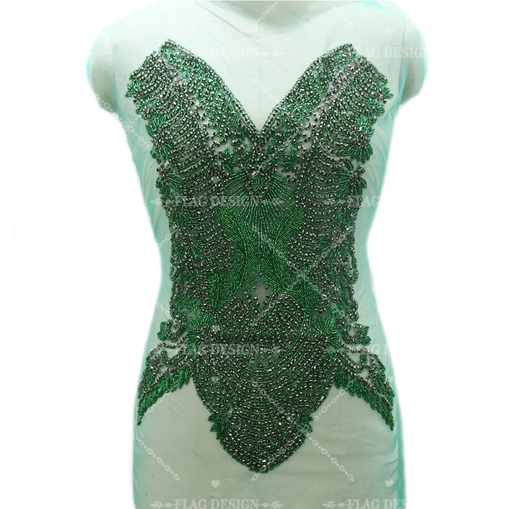 Hot Sale New Rhinestones FashionDark V Beaded Rhinestone Applique Bodice For Wedding Evening dress D-27 - Image 5