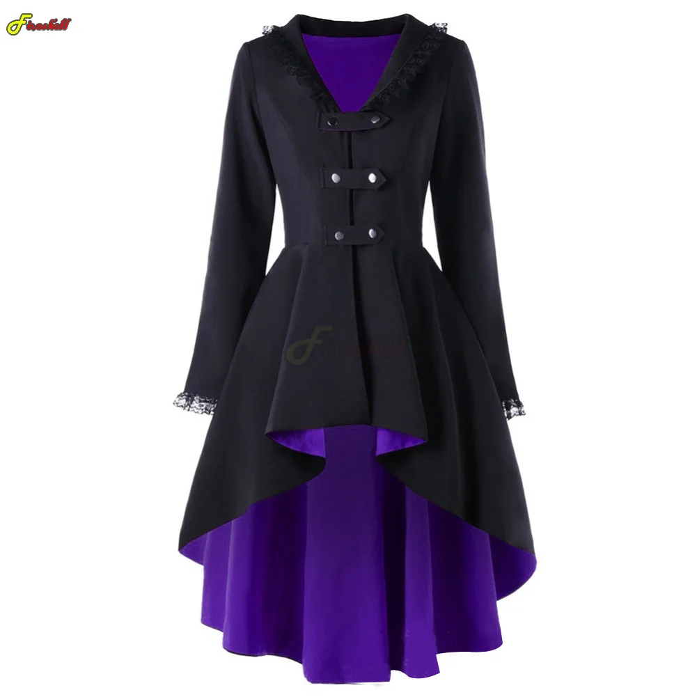 Women Autumn Winter Steampunk Cosplay Night Dress Christmas Victorian Medieval Dance Patry Robe Lace Pathcwork Tuxedo Costumes - Image 3