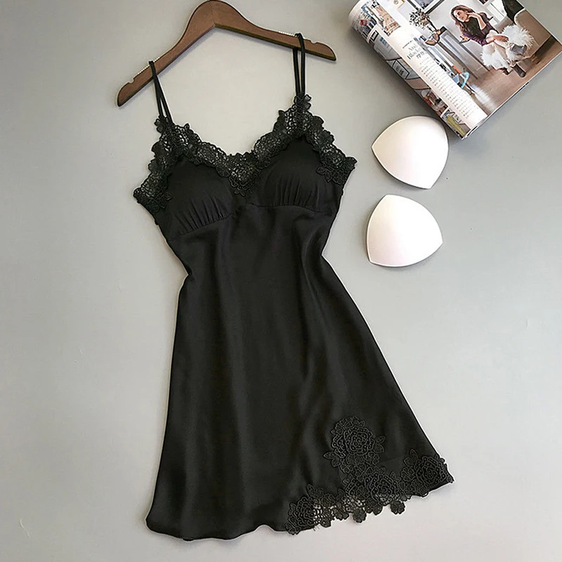 KUCLUTLadies Sexy Silk Satin Night Dress Sleeveless Nighties V-neck Nightgown Nightdress Lace Sleepwear Nightwear For Women S-XL - Image 3