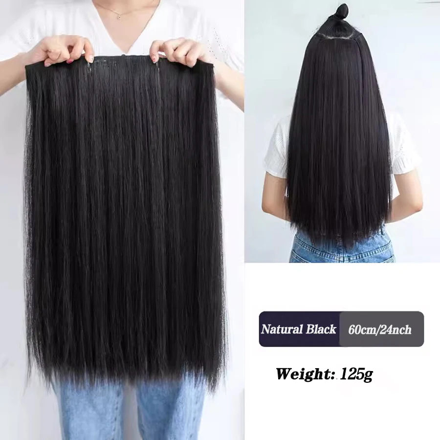 Long silky straight hair extenstion 3pcs/set 18/24inch 2clips in hair extenstion Long Straight Hairstyle Synthetic Black Hairpie - Image 5