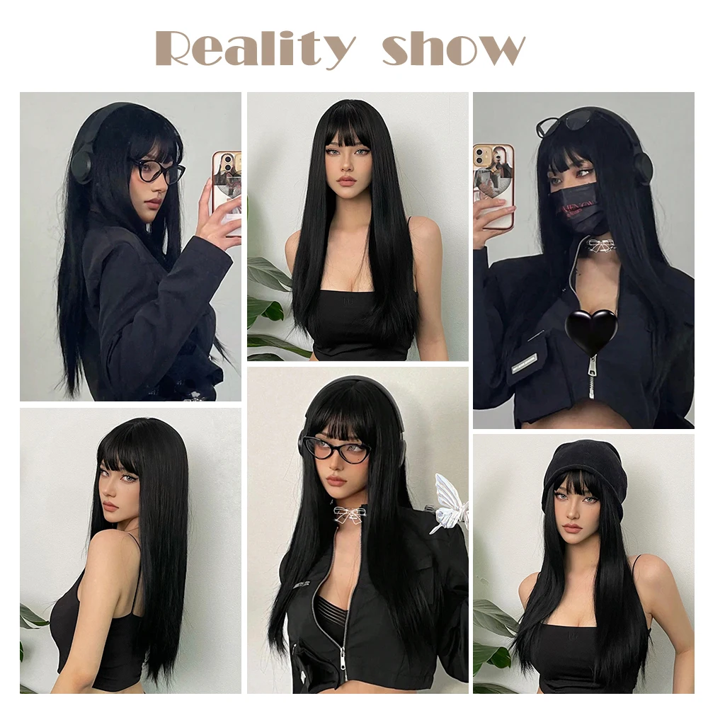 EASIHAIR Long Silky Straight Synthetic Wigs with Bangs Black Cosplay Party Lolita Hair Wigs for Women Natural Heat Resistant Wig - Image 5