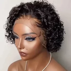 Pixie Cut Wigs Human Hair Short Curly Lace Front Human Hair Wigs Brazilian 13x1 Transparent Lace Wigs Water Wave Bob Wig