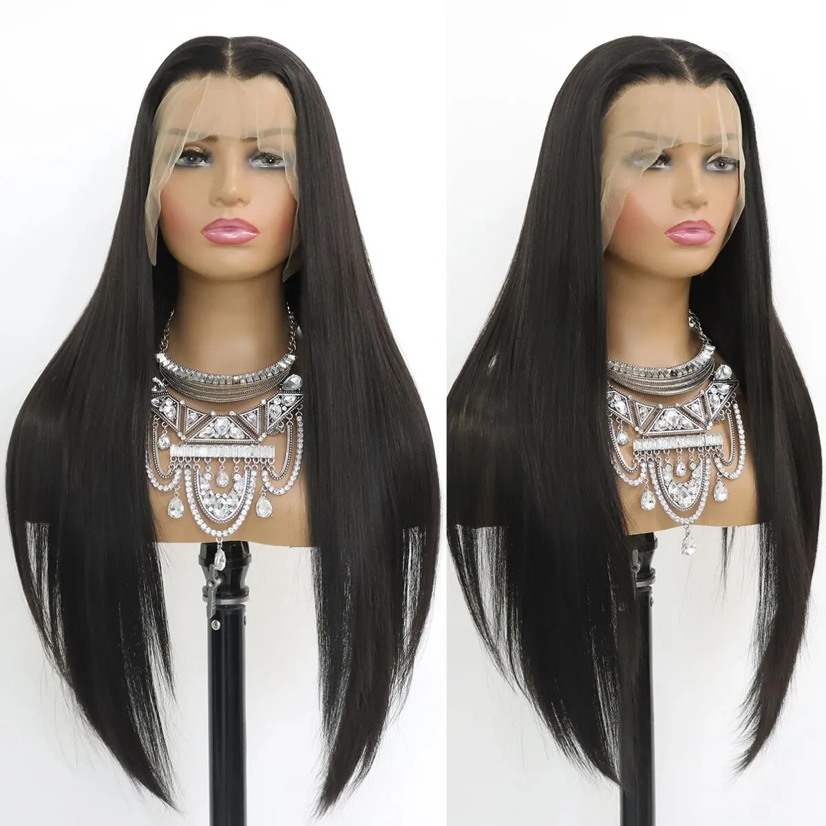 Long Straight Black Lace Front Wig Natural Black Pre Plucked Synthetic HD Lace Front Wig For Women Glueless Heat Resistant Fiber - Image 2