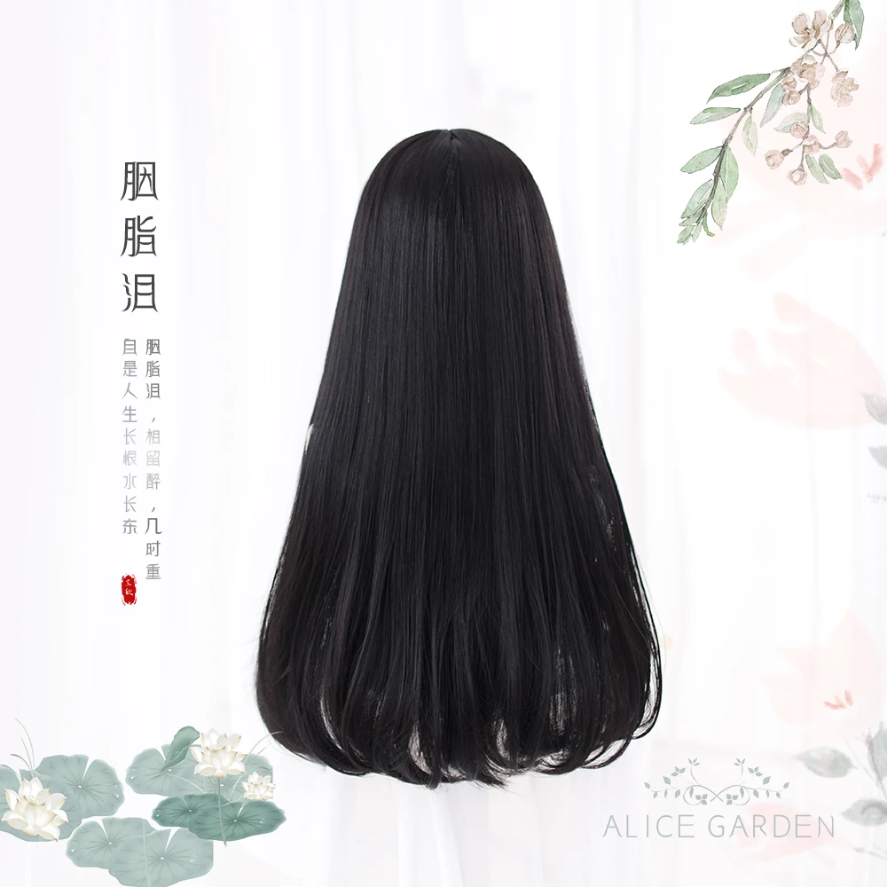 AS Long Straight Black Synthetic Wig For Woman With Bangs black Cosplay Lolita Wigs Heat Resistant Natural Hair - Image 6