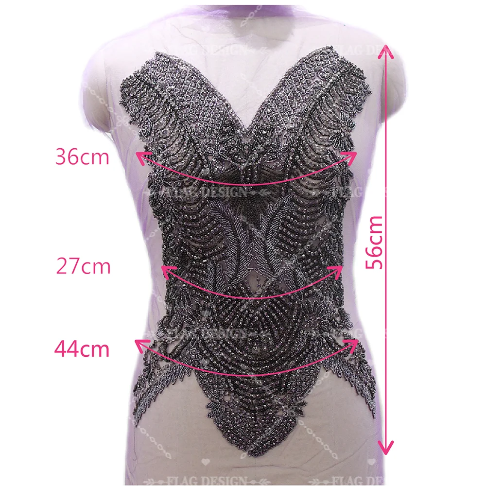 Hot Sale New Rhinestones FashionDark V Beaded Rhinestone Applique Bodice For Wedding Evening dress D-27 - Image 2