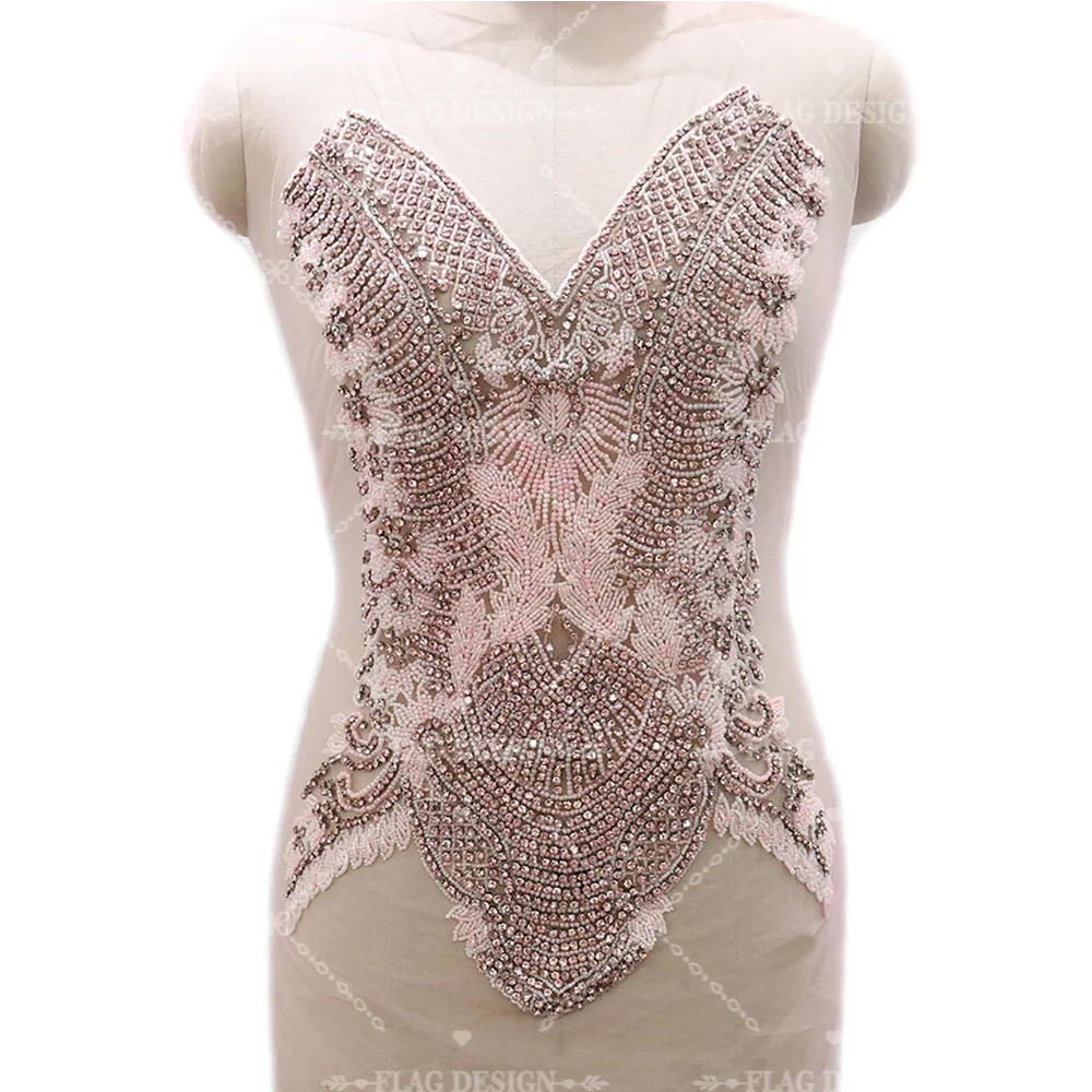 Hot Sale New Rhinestones FashionDark V Beaded Rhinestone Applique Bodice For Wedding Evening dress D-27 - Image 3
