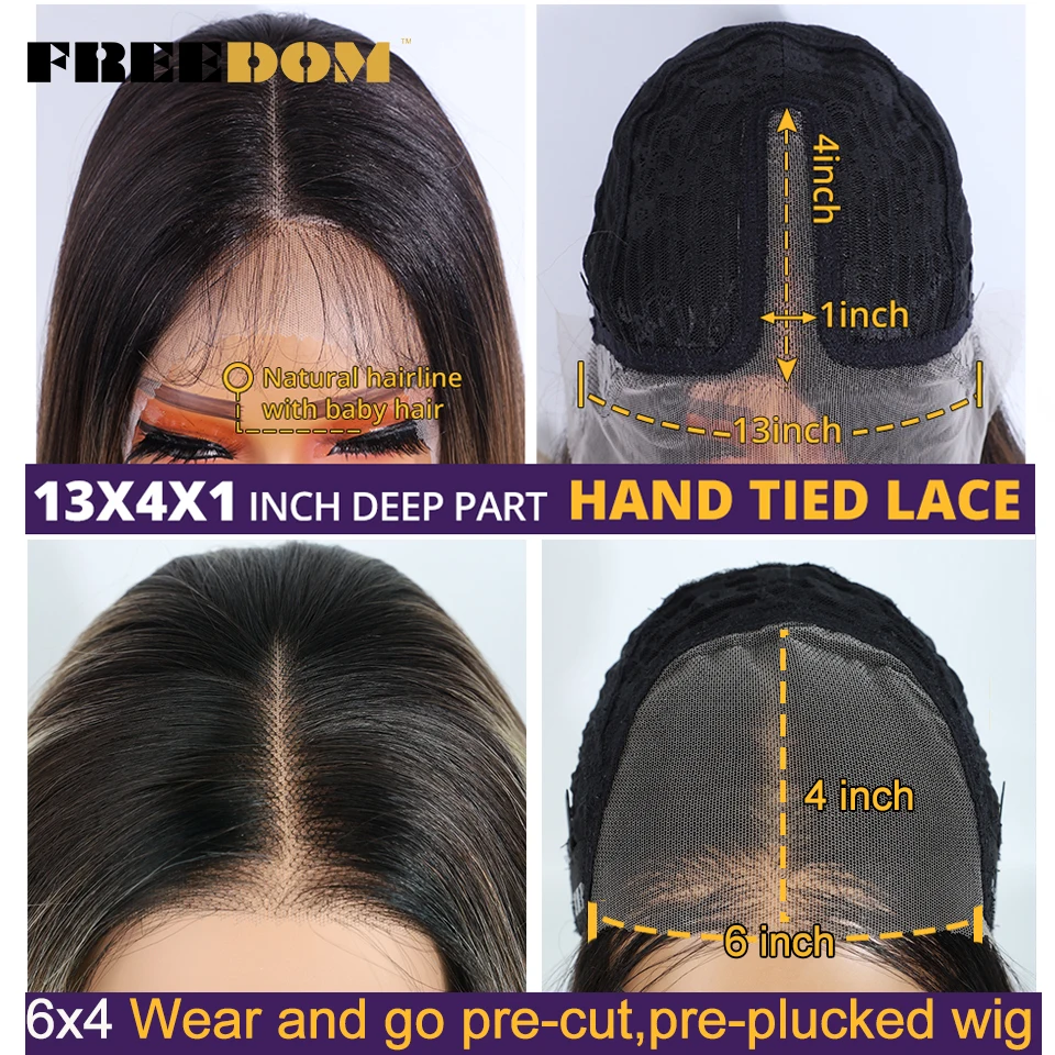 Synthetic Lace Front Wigs For Black Woman Layered Straight Wear and Go Glueless Wigs Ombre Brown T Part & 6x4 Pre Plucked Wig - Image 5