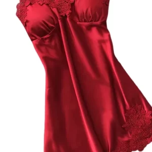 KUCLUTLadies Sexy Silk Satin Night Dress Sleeveless Nighties V-neck Nightgown Nightdress Lace Sleepwear Nightwear For Women S-XL