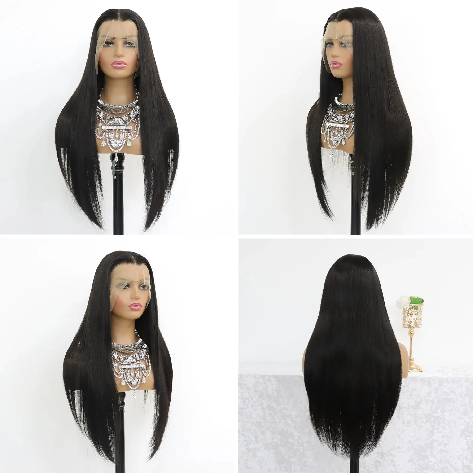 Long Straight Black Lace Front Wig Natural Black Pre Plucked Synthetic HD Lace Front Wig For Women Glueless Heat Resistant Fiber - Image 4