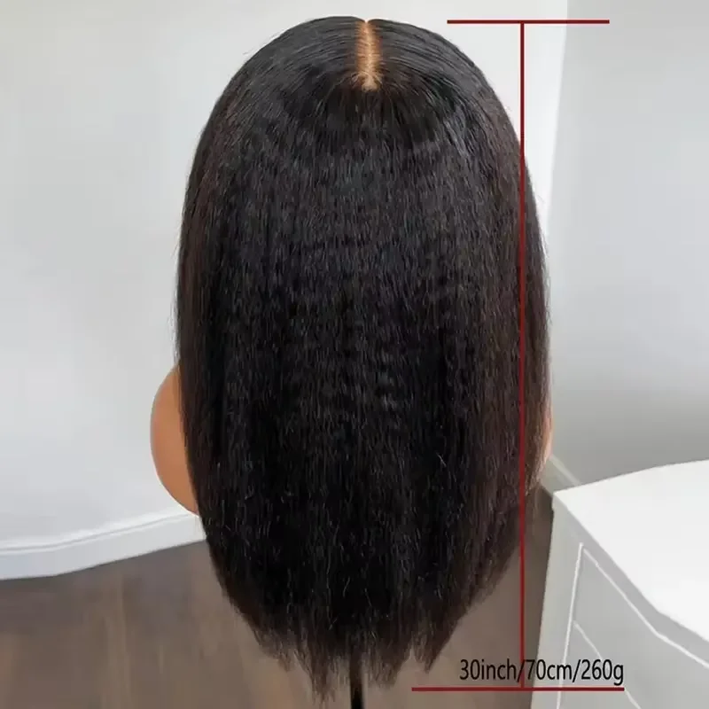 Black Yaki Lace Front Wig 30inch 180density Soft Kinky Straight Wig For Women Baby Hair Synthetic Wigs Heat Temperature Glueless - Image 2