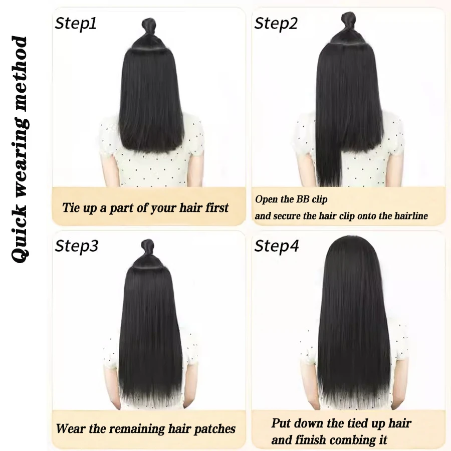 Long silky straight hair extenstion 3pcs/set 18/24inch 2clips in hair extenstion Long Straight Hairstyle Synthetic Black Hairpie - Image 4