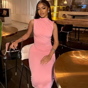 Dresses Women Sexy Solid Bodycon Slim Night Long Dress Prom Sleeveless Round Neck Sheath Vestidos Elegant Y2k Summer 2025