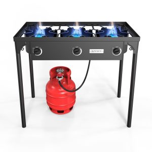 Outdoor Portable Propane Stove Gas Cooker, Heavy Duty Iron Cast Patio Burner with Detachable Stand Legs for Camp Cooking (1-Burner 100, 000-BTU)