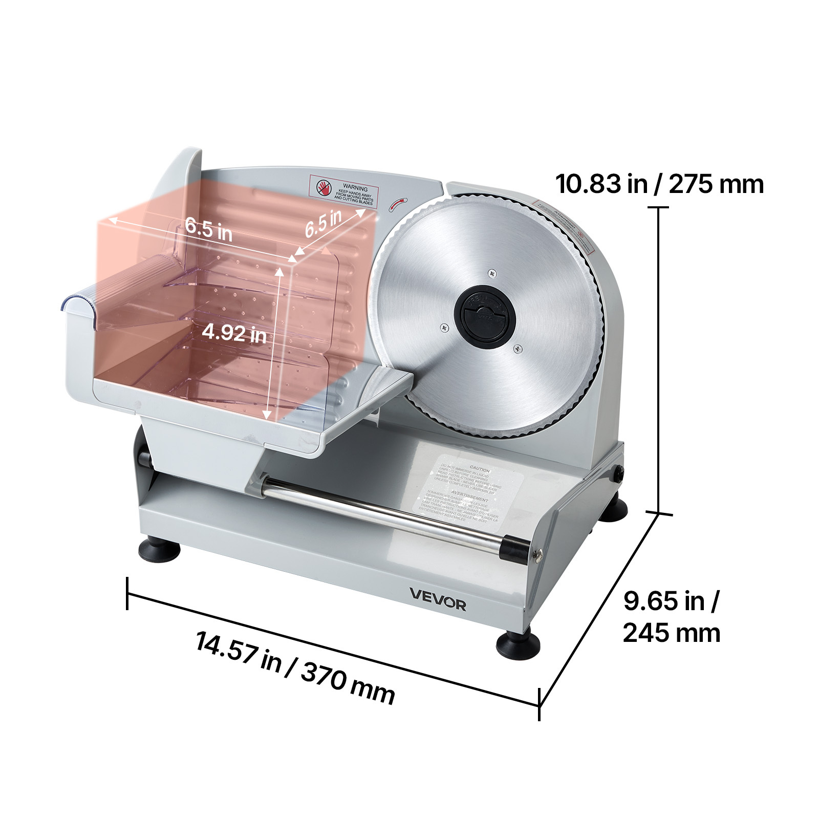 VEVOR Meat Slicer, 7.5" Electric Deli Slicer with SUS420 Blade & 0-0.6" Adjustable Thickness, 200W Home Food-Slicer for Frozen Meat, Ham, Baguett, Steak - Image 9