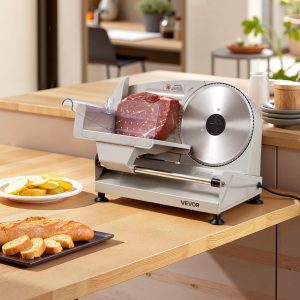VEVOR Meat Slicer, 7.5" Electric Deli Slicer with SUS420 Blade & 0-0.6" Adjustable Thickness, 200W Home Food-Slicer for Frozen Meat, Ham, Baguett, Steak