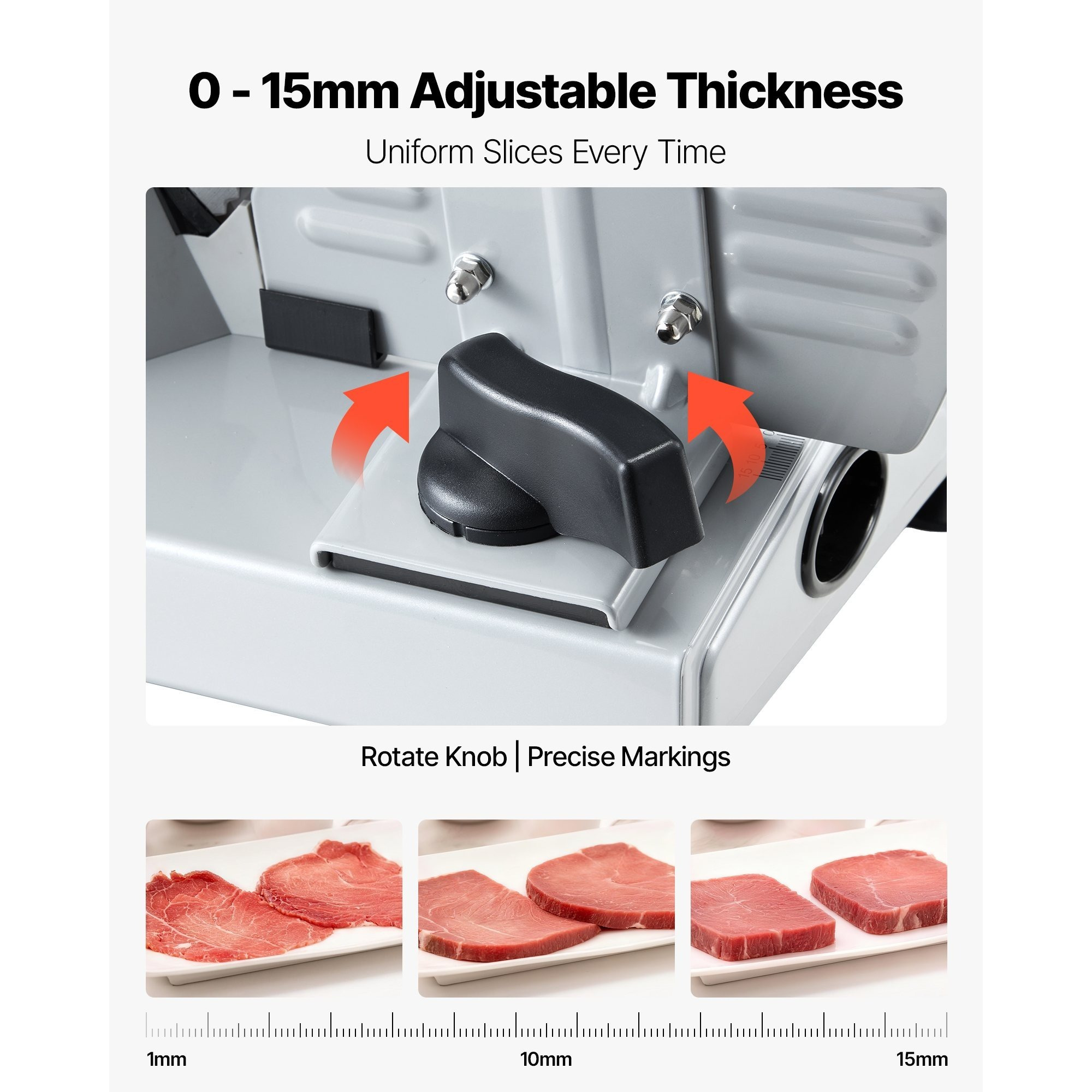VEVOR Meat Slicer, 7.5" Electric Deli Slicer with SUS420 Blade & 0-0.6" Adjustable Thickness, 200W Home Food-Slicer for Frozen Meat, Ham, Baguett, Steak - Image 8