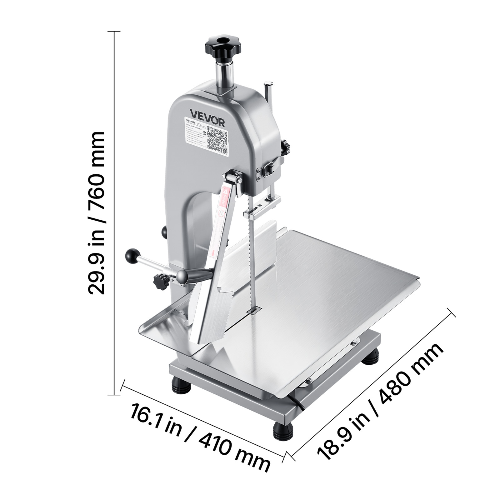 VEVOR Commercial Electric Meat Bandsaw, 1100W Bone Sawing Machine with 12.4" x 18.1" Workbench, 0-4.3" Cutting Thickness, 7 Extra Replacement Blades, for Cutting Bone, Frozen Meat, Pork, Beef & Ribs - Image 8