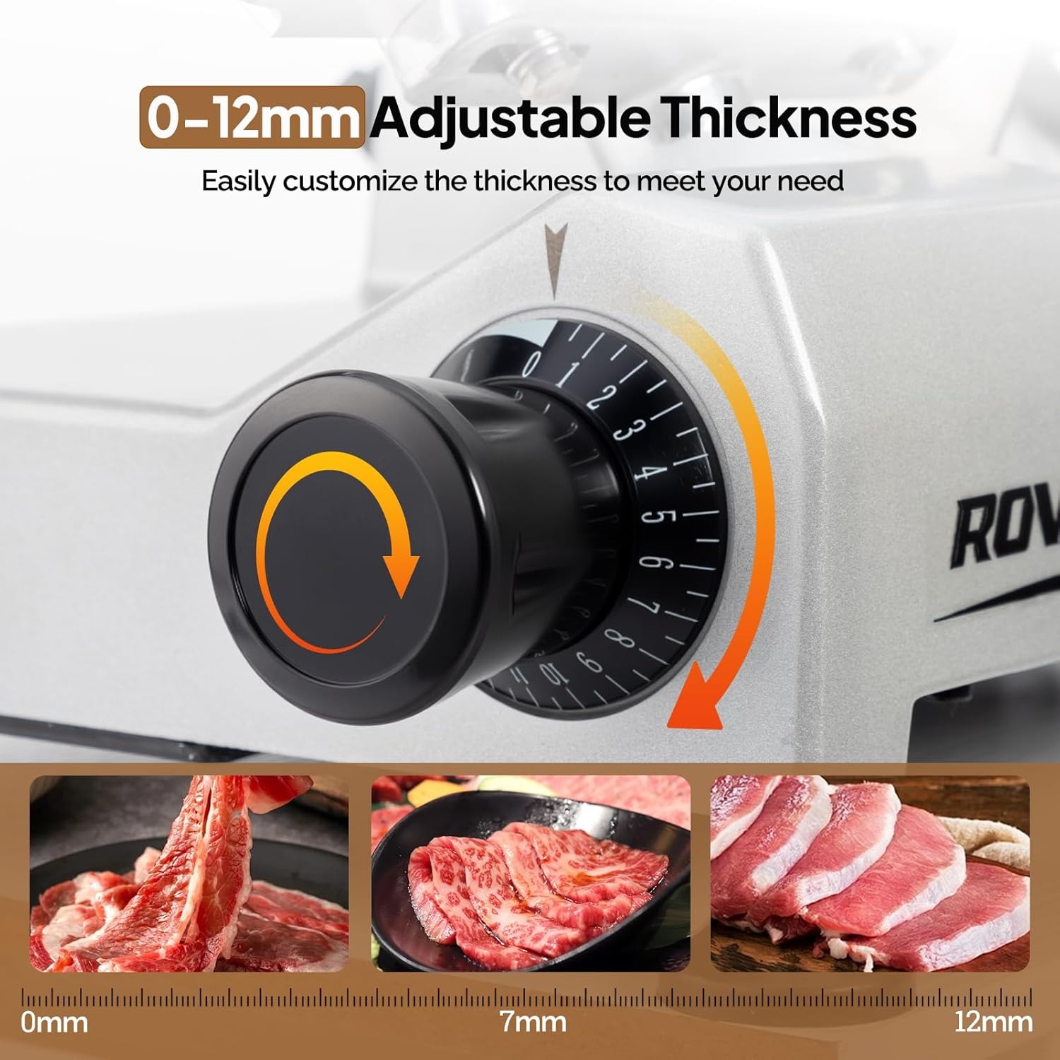 MEFEIR 8.7inch Commercial Meat Slicer, Electric Deli Food Slicer with Premium Chromium-plated Steel Blade, 0-12mm Adjustable Thickness, ETL Certified for Frozen Meat Ham Baguett Steak, Silver - Image 7
