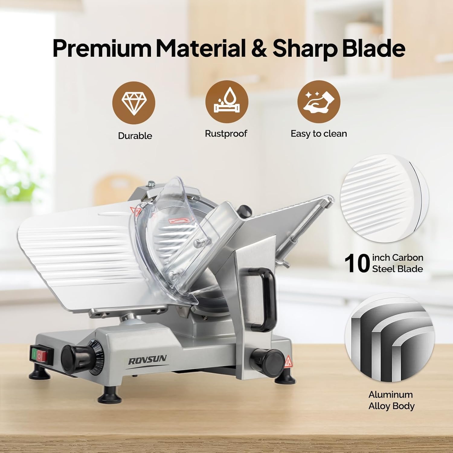 MEFEIR 8.7inch Commercial Meat Slicer, Electric Deli Food Slicer with Premium Chromium-plated Steel Blade, 0-12mm Adjustable Thickness, ETL Certified for Frozen Meat Ham Baguett Steak, Silver - Image 10
