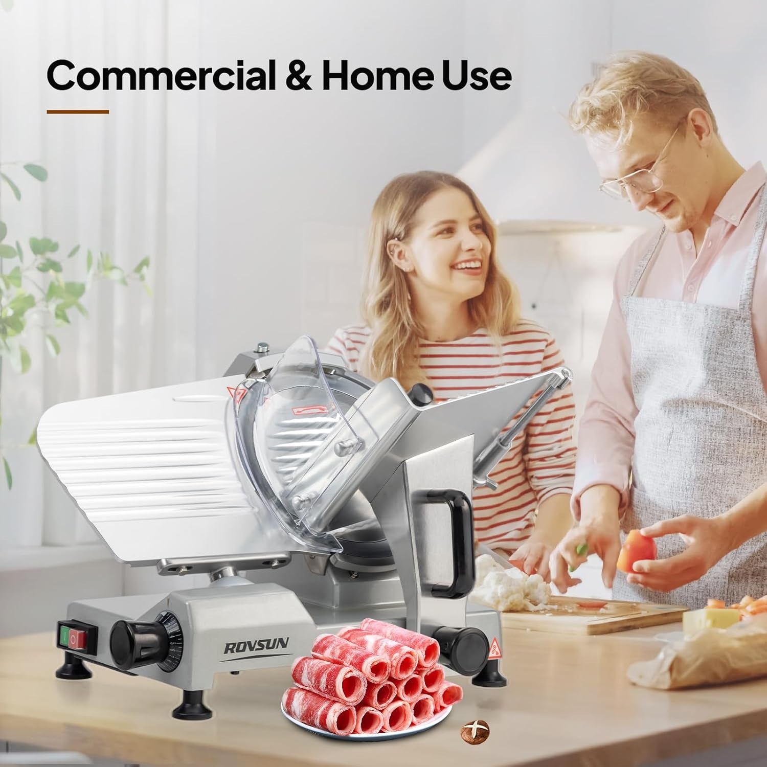 MEFEIR 8.7inch Commercial Meat Slicer, Electric Deli Food Slicer with Premium Chromium-plated Steel Blade, 0-12mm Adjustable Thickness, ETL Certified for Frozen Meat Ham Baguett Steak, Silver - Image 6