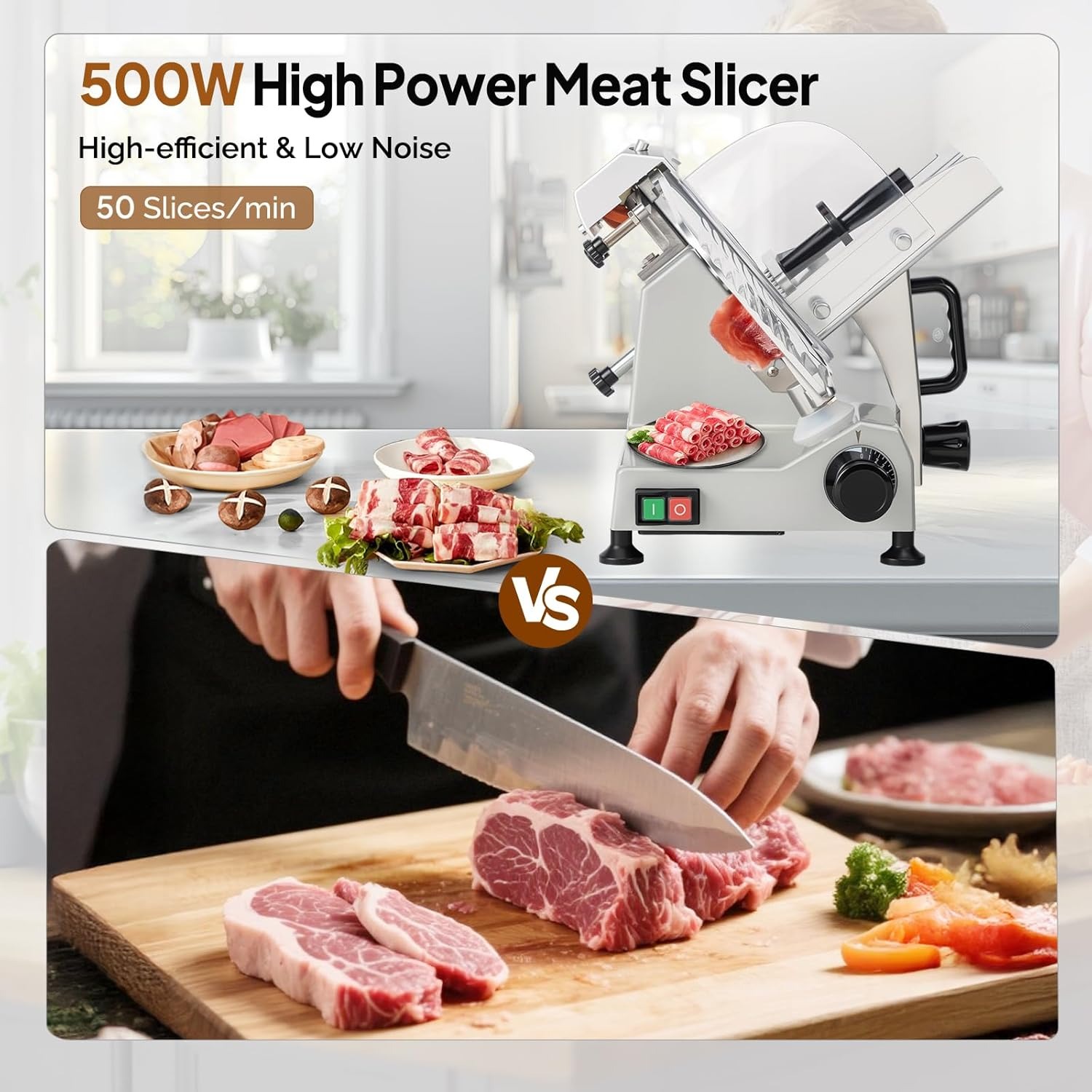 MEFEIR 8.7inch Commercial Meat Slicer, Electric Deli Food Slicer with Premium Chromium-plated Steel Blade, 0-12mm Adjustable Thickness, ETL Certified for Frozen Meat Ham Baguett Steak, Silver - Image 14
