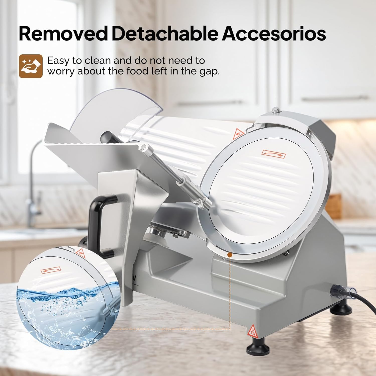 MEFEIR 8.7inch Commercial Meat Slicer, Electric Deli Food Slicer with Premium Chromium-plated Steel Blade, 0-12mm Adjustable Thickness, ETL Certified for Frozen Meat Ham Baguett Steak, Silver - Image 2